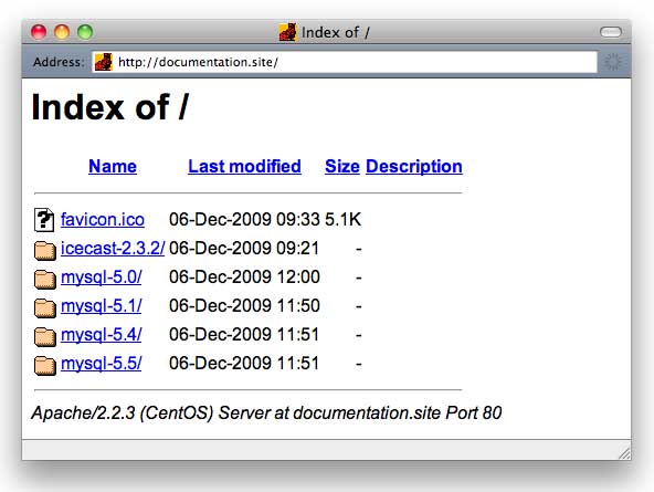 screenshot of apache directory listing